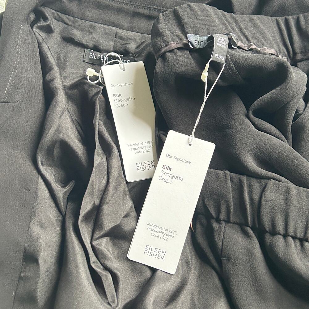 Eileen Fisher Silk Crepe Suit L PL NWT Blazer Pant Trouser Jacket Black Capsule - Picture 4 of 5